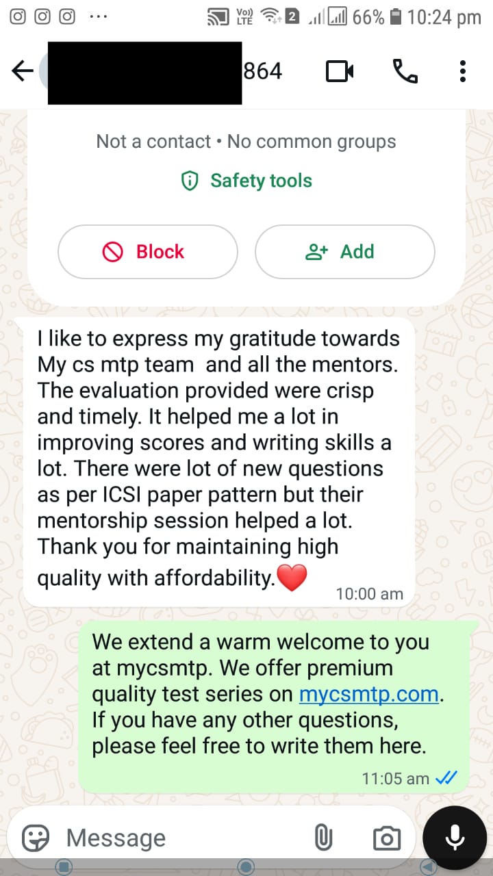 CS Test Series WhatsApp Testimonial 1