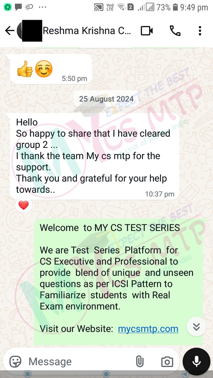 CS Test Series WhatsApp Testimonial 3