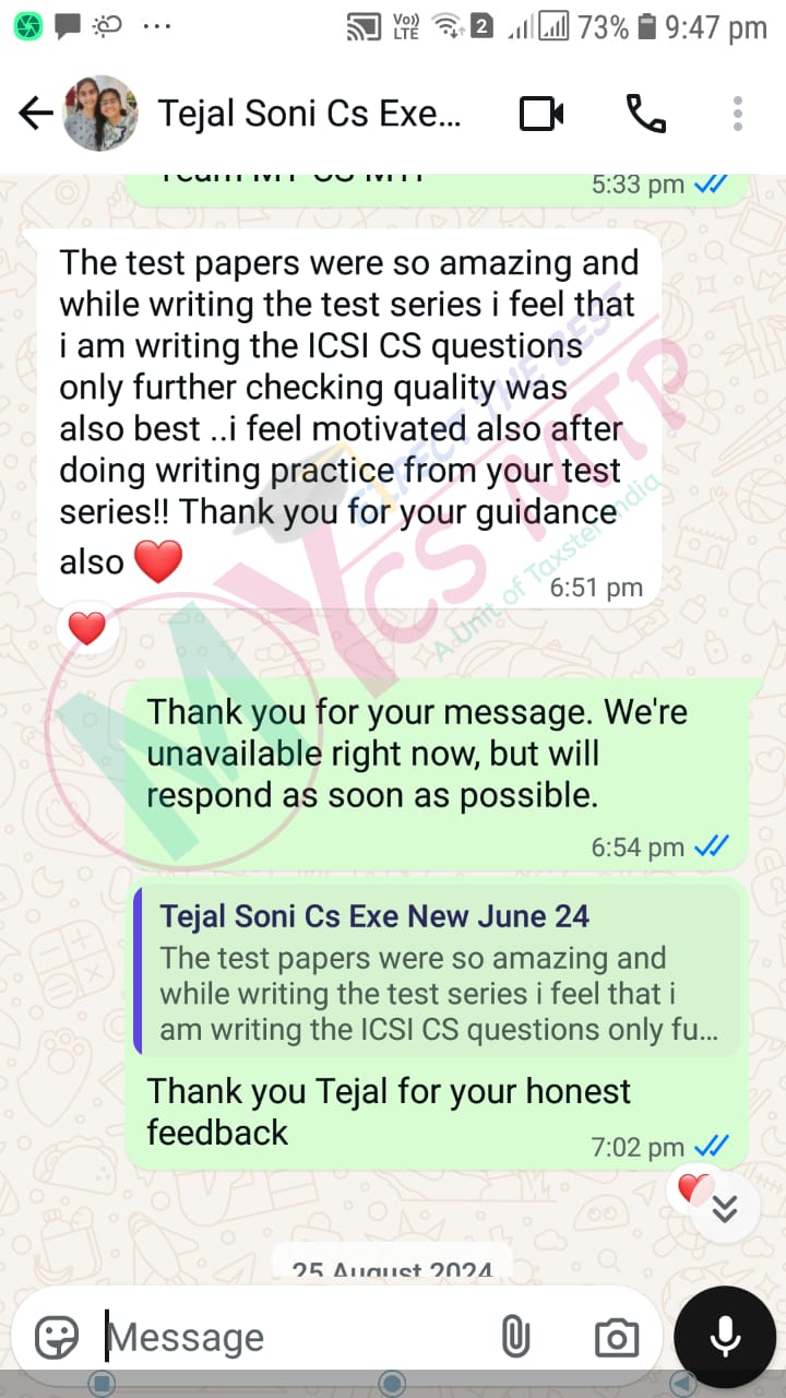 CS Test Series WhatsApp Testimonial 4